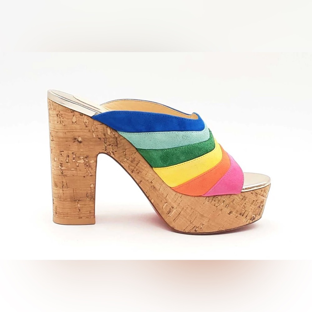 Christian Louboutin Rainbow Suede O Sister Platform Mules Size 40 RARE